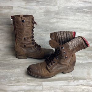 SOLD EUC | Steve Madden | Troopa Brown Leather Zip & Lace Up Combat Boots Size
